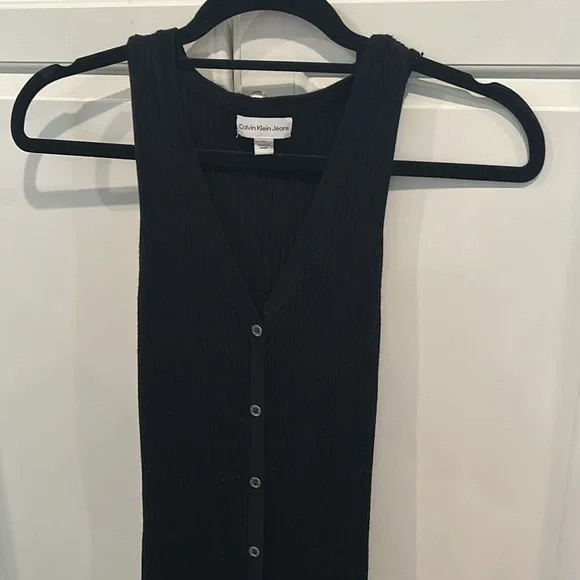 Calvin Klein smooth cotton rib sweater midi v neck dress - Picture 4 of 4